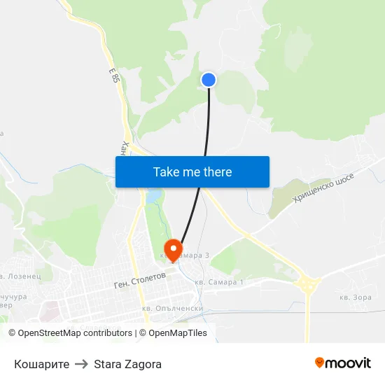 Кошарите to Stara Zagora map