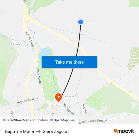 Баритна Мина to Stara Zagora map