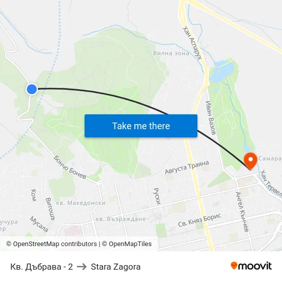 Кв. Дъбрава - 2 to Stara Zagora map