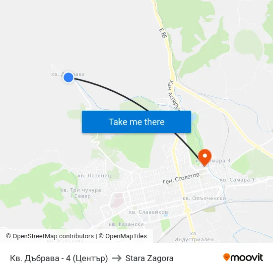 Кв. Дъбрава - 4 (Център) to Stara Zagora map