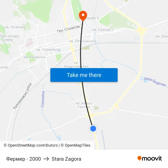 Фермер - 2000 to Stara Zagora map