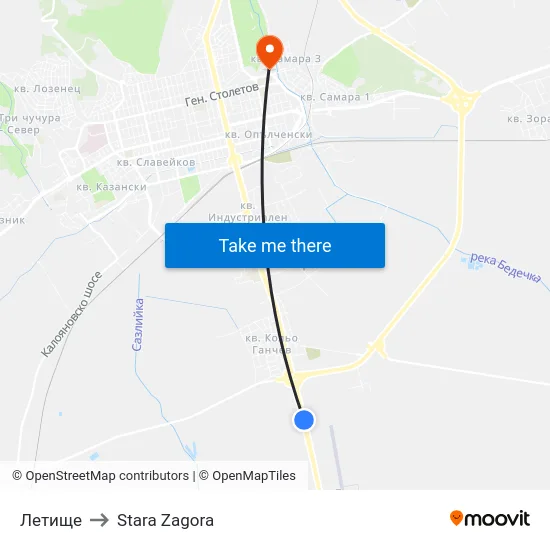 Летище to Stara Zagora map