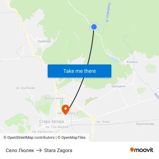 Село Люляк to Stara Zagora map