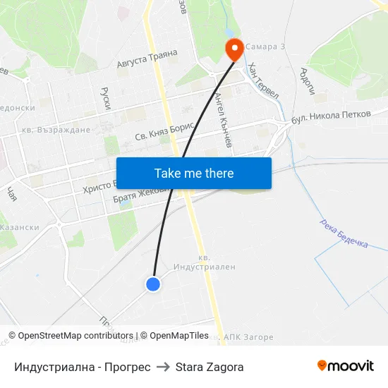 Индустриална - Прогрес to Stara Zagora map