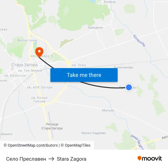 Село Преславен to Stara Zagora map