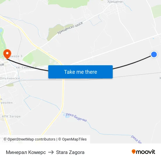Минерал Комерс to Stara Zagora map