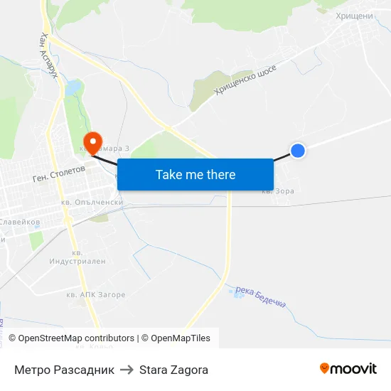 Метро Разсадник to Stara Zagora map