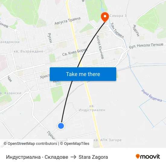 Индустриална - Складове to Stara Zagora map