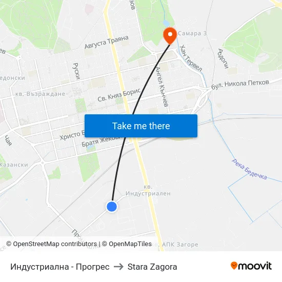Индустриална - Прогрес to Stara Zagora map