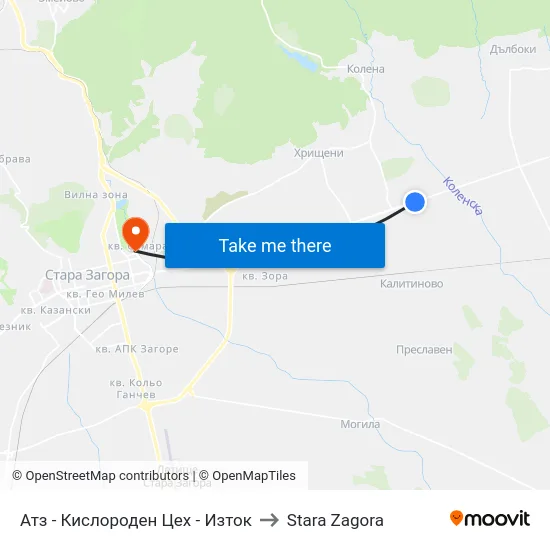 Атз - Кислороден Цех - Изток to Stara Zagora map