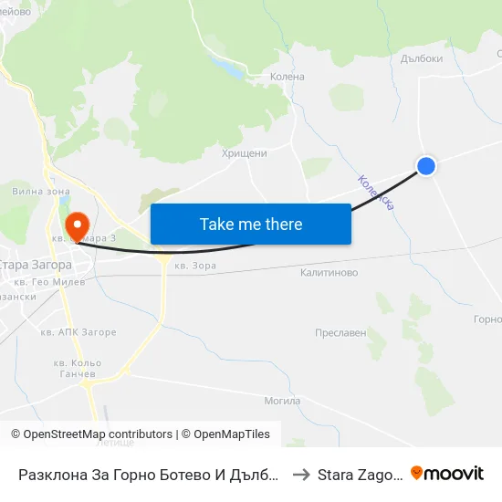 Разклона За Горно Ботево И Дълбоки to Stara Zagora map