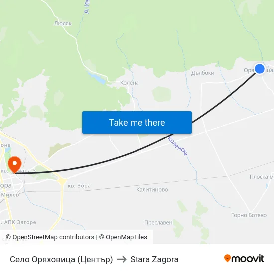 Село Оряховица (Център) to Stara Zagora map