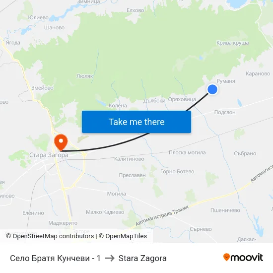 Село Братя Кунчеви - 1 to Stara Zagora map