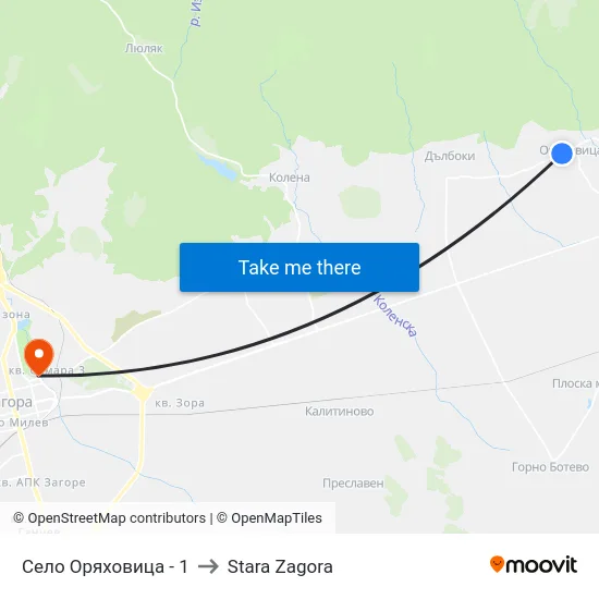 Село Оряховица - 1 to Stara Zagora map