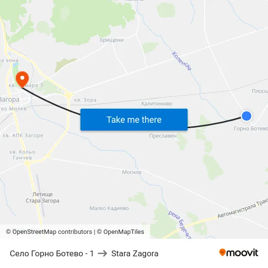 Село Горно Ботево - 1 to Stara Zagora map