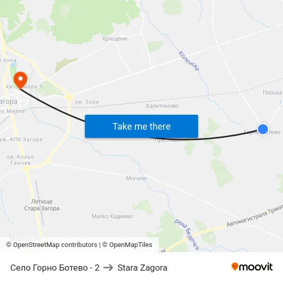 Село Горно Ботево - 2 to Stara Zagora map