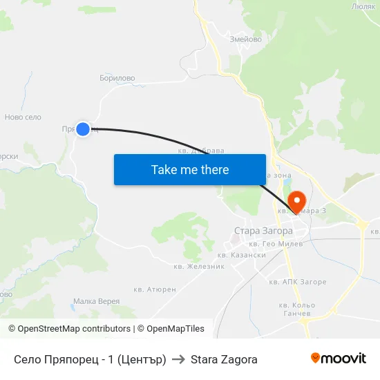 Село Пряпорец - 1 (Център) to Stara Zagora map