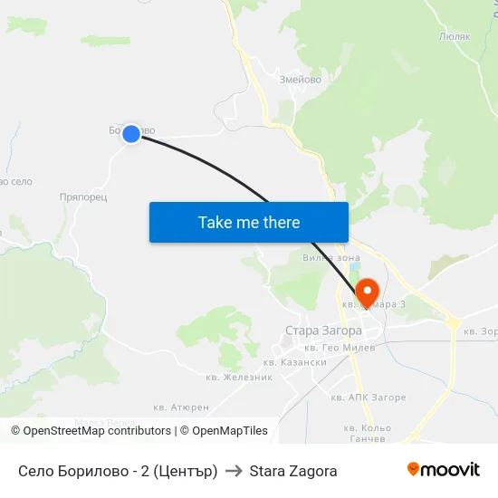 Село Борилово - 2 (Център) to Stara Zagora map