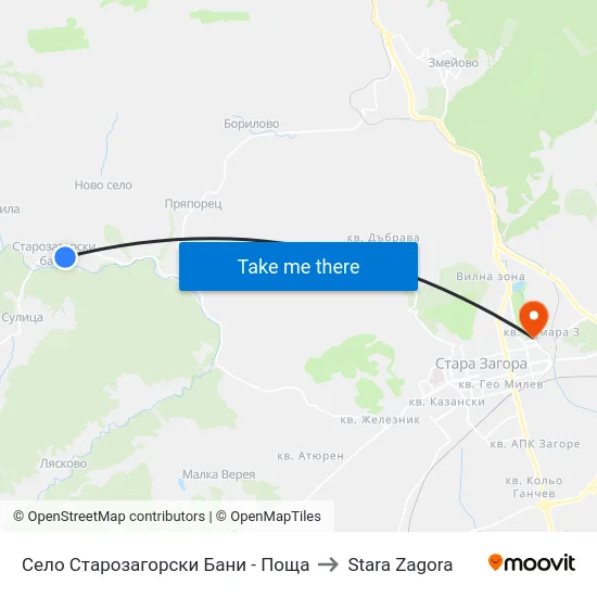Село Старозагорски Бани - Поща to Stara Zagora map