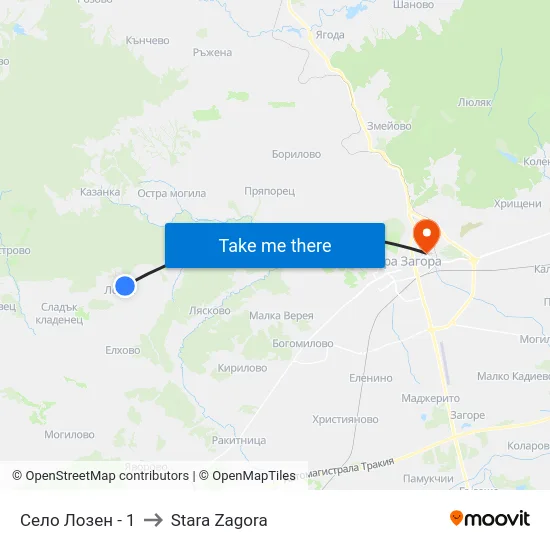 Село Лозен - 1 to Stara Zagora map