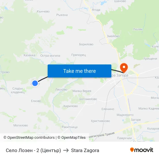 Село Лозен - 2 (Център) to Stara Zagora map