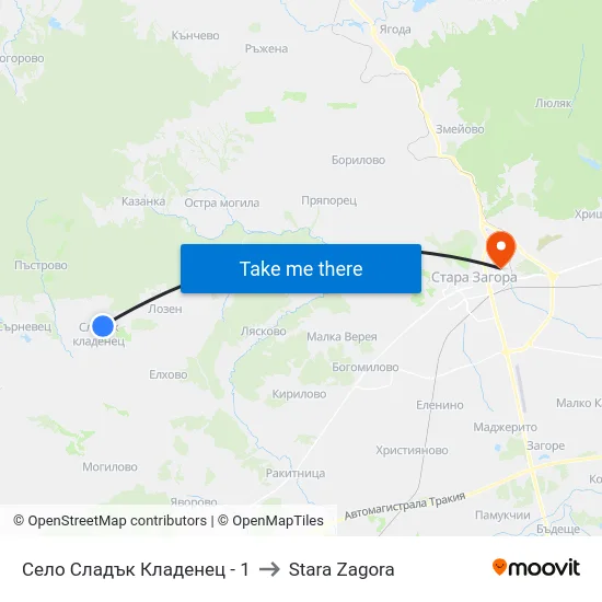 Село Сладък Кладенец - 1 to Stara Zagora map