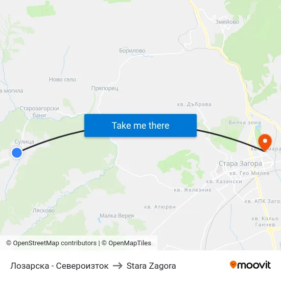 Лозарска - Североизток to Stara Zagora map