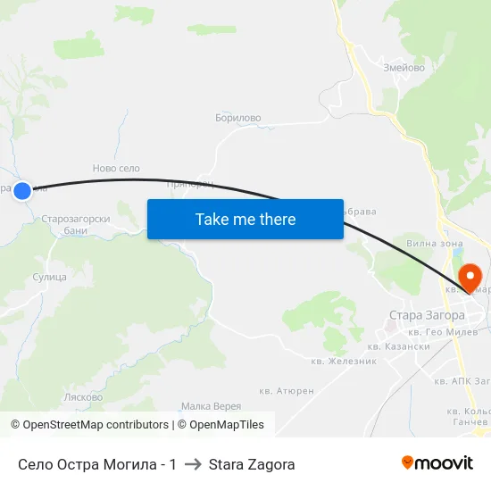 Село Остра Могила - 1 to Stara Zagora map