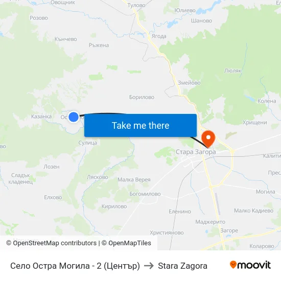 Село Остра Могила - 2 (Център) to Stara Zagora map
