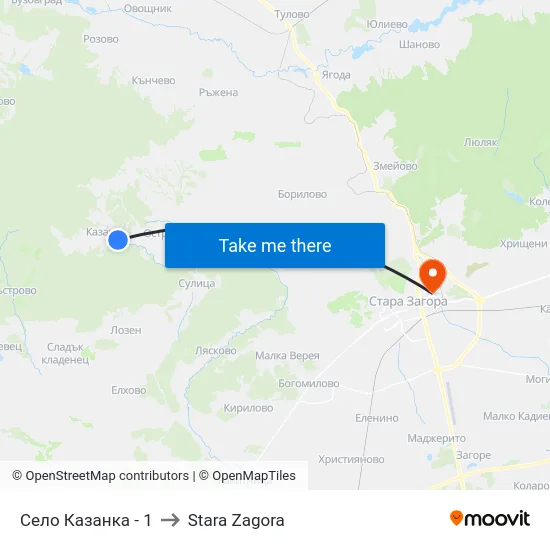 Село Казанка - 1 to Stara Zagora map
