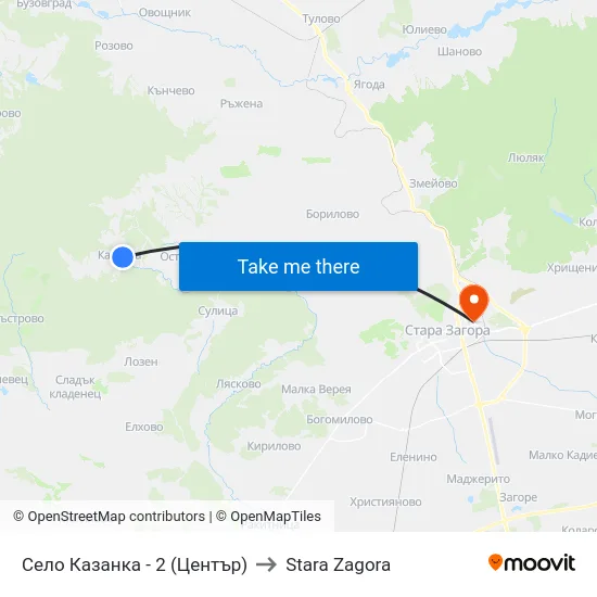 Село Казанка - 2 (Център) to Stara Zagora map