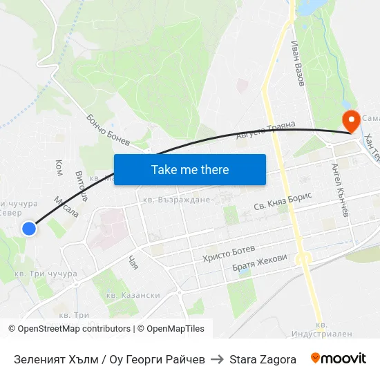 Зеленият Хълм / Оу Георги Райчев to Stara Zagora map