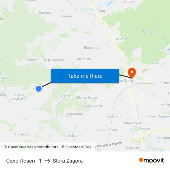 Село Лозен - 1 to Stara Zagora map