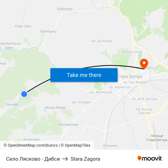 Село Лясково - Дибси to Stara Zagora map
