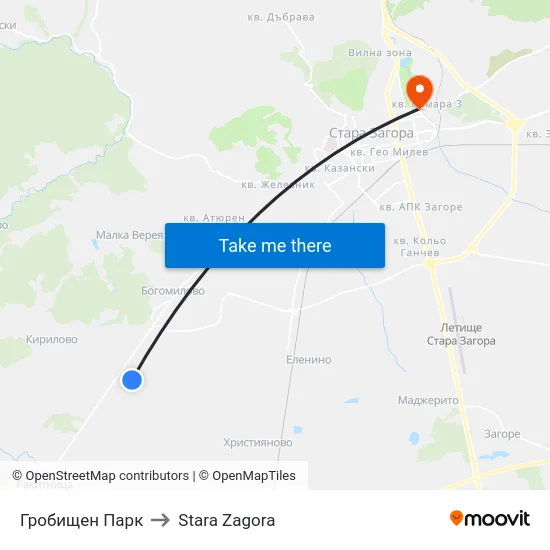 Гробищен Парк to Stara Zagora map