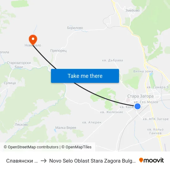 Славянски - 1 to Novo Selo Oblast Stara Zagora Bulgaria map
