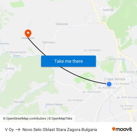 V Оу to Novo Selo Oblast Stara Zagora Bulgaria map