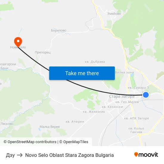 Дзу to Novo Selo Oblast Stara Zagora Bulgaria map