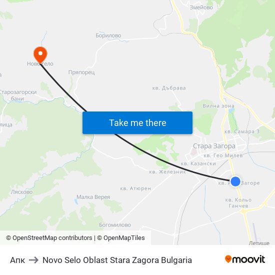 Апк to Novo Selo Oblast Stara Zagora Bulgaria map