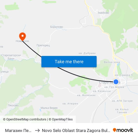 Магазин Перун to Novo Selo Oblast Stara Zagora Bulgaria map