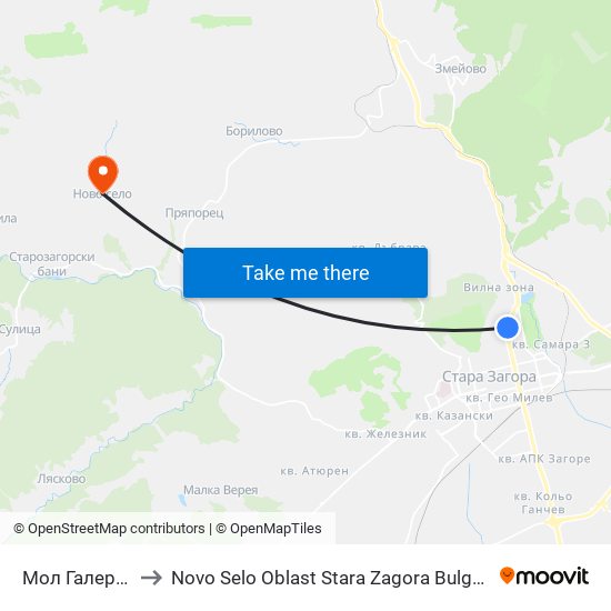 Мол Галерия to Novo Selo Oblast Stara Zagora Bulgaria map