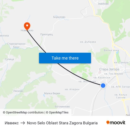 Иввекс to Novo Selo Oblast Stara Zagora Bulgaria map