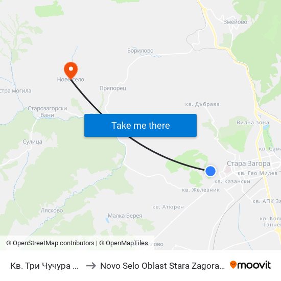 Кв. Три Чучура Север to Novo Selo Oblast Stara Zagora Bulgaria map