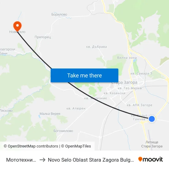 Мототехника to Novo Selo Oblast Stara Zagora Bulgaria map