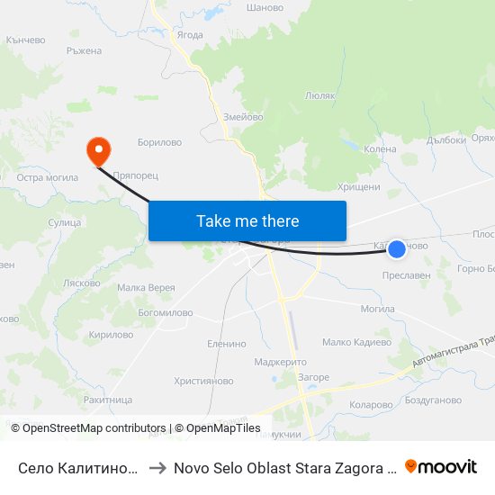 Село Калитиново - 2 to Novo Selo Oblast Stara Zagora Bulgaria map