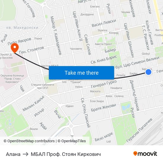 Алана to МБАЛ Проф. Стоян Киркович map