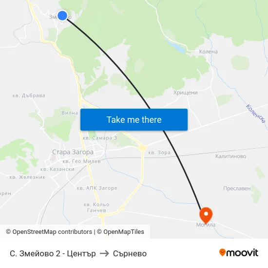 С. Змейово 2 - Център to Сърнево map
