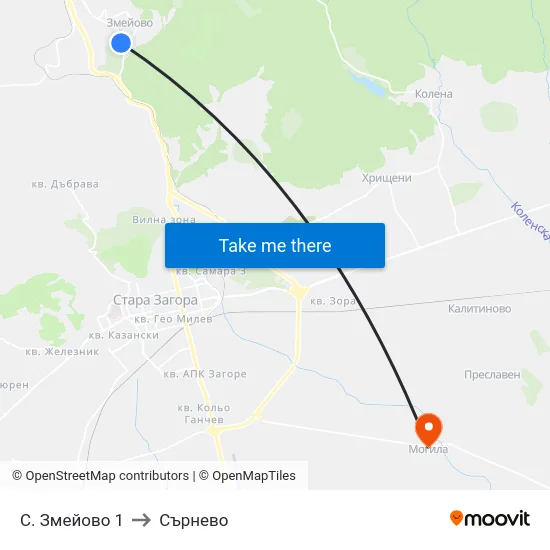 С. Змейово 1 to Сърнево map