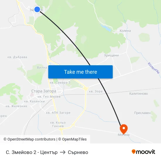 С. Змейово 2 - Център to Сърнево map
