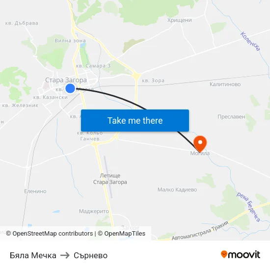 Бяла Мечка to Сърнево map